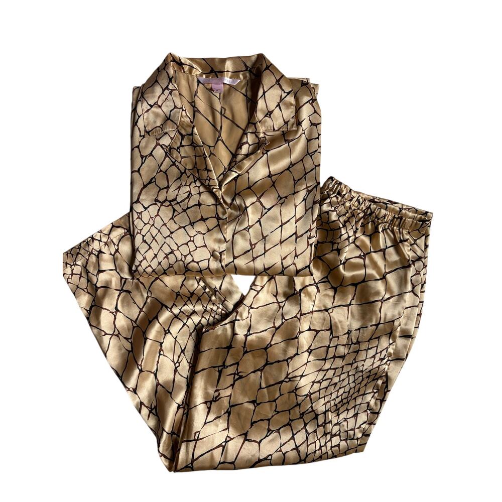 VTG Victoria's Secret Snakeskin Print Satin Pajama Set (Gold & Black) - Medium